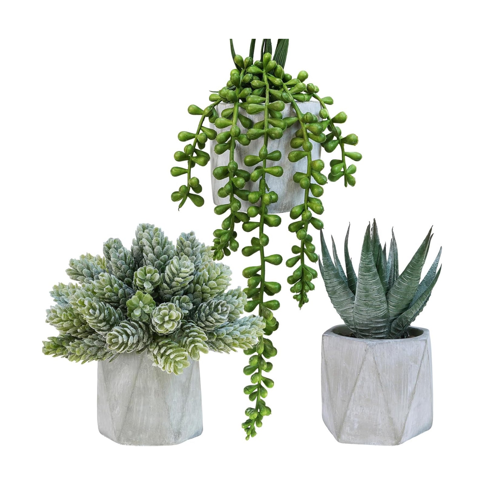 Mini Artificial Succulent Plants Potted Small Fake Aloe Hops String of Pearls / Gray / Set of 3