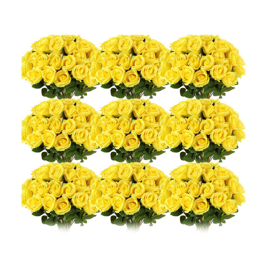 Jexine 100 Pcs Artificial Roses Flowers Bulk, Yellow