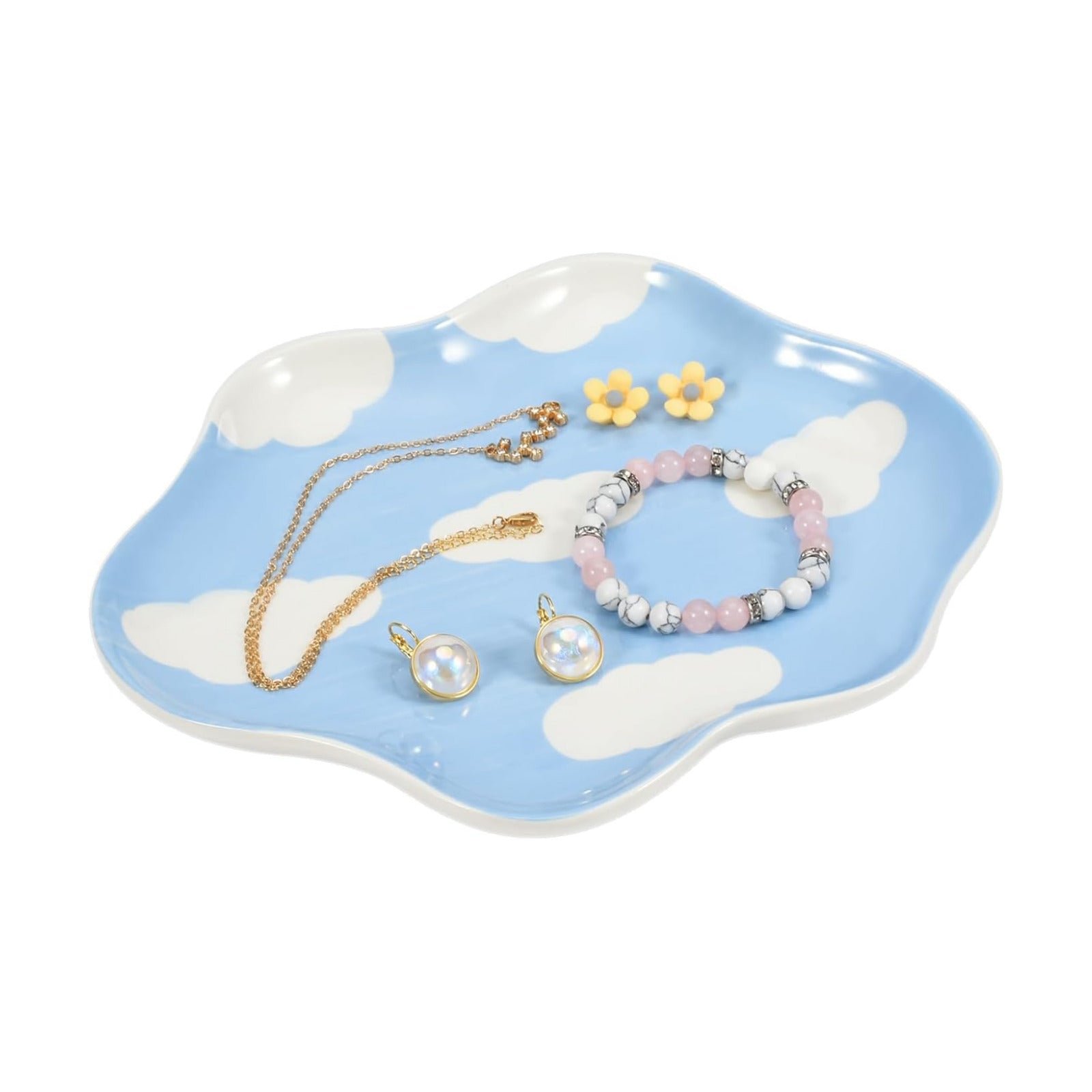 Ceramic Jewelry Dish Trinket Tray Organizer / Blue Sky and White Clouds