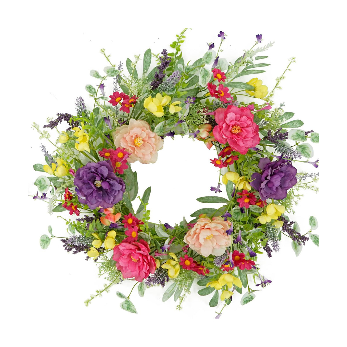 WreathDream Artificial Spring Summer Wreath Peony Wreaths for Front Door with Olive Leaf,Eucalyptus Leaf,Daisy,Lavender for Indoor Outdoor Wall Festival Home Farmhouse Wedding Decor