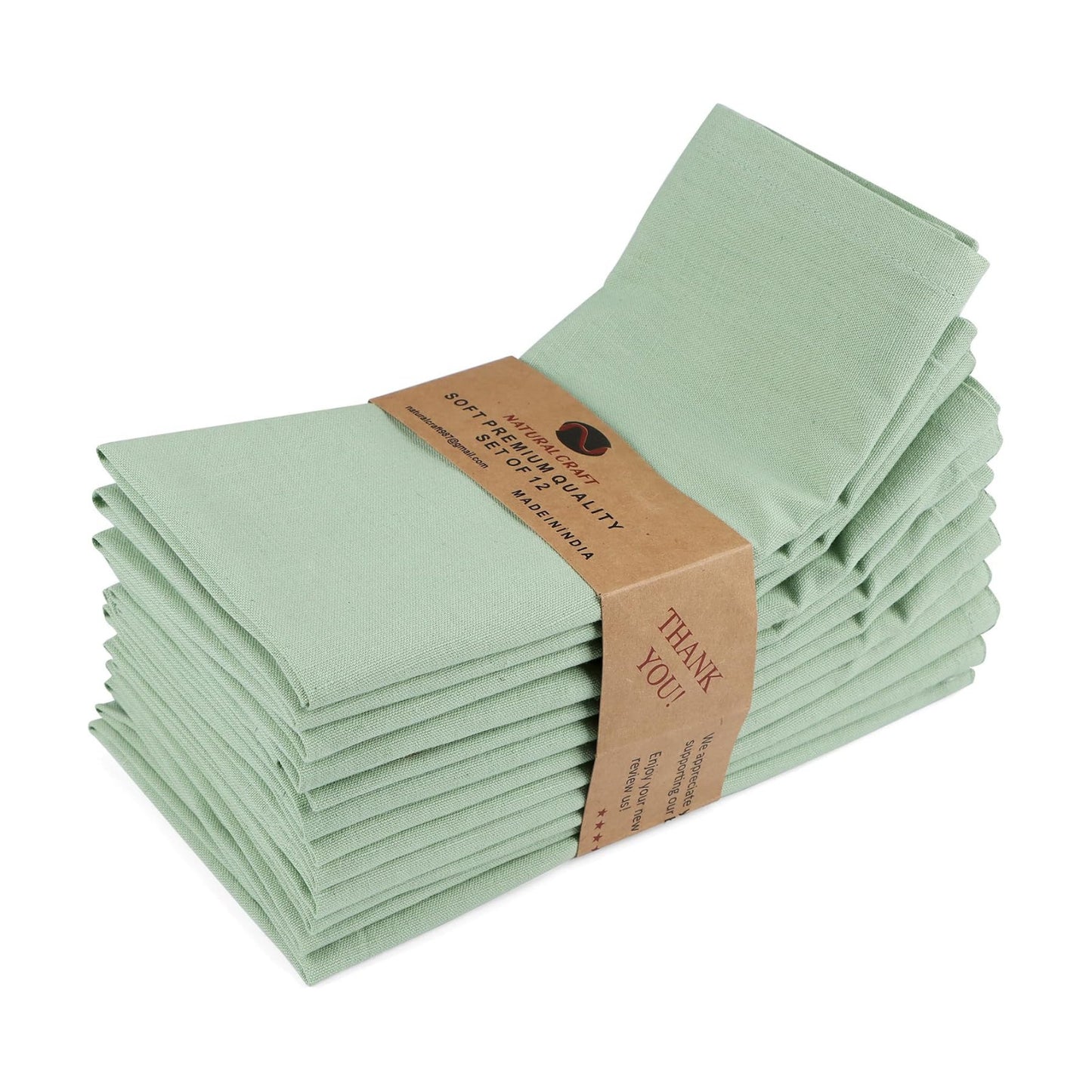 NATURALCRAFT Cloth Napkins Set of 12 Cotton Linen18x18 inch Sage | Washable Reusable Fabric Soft Durable Quality