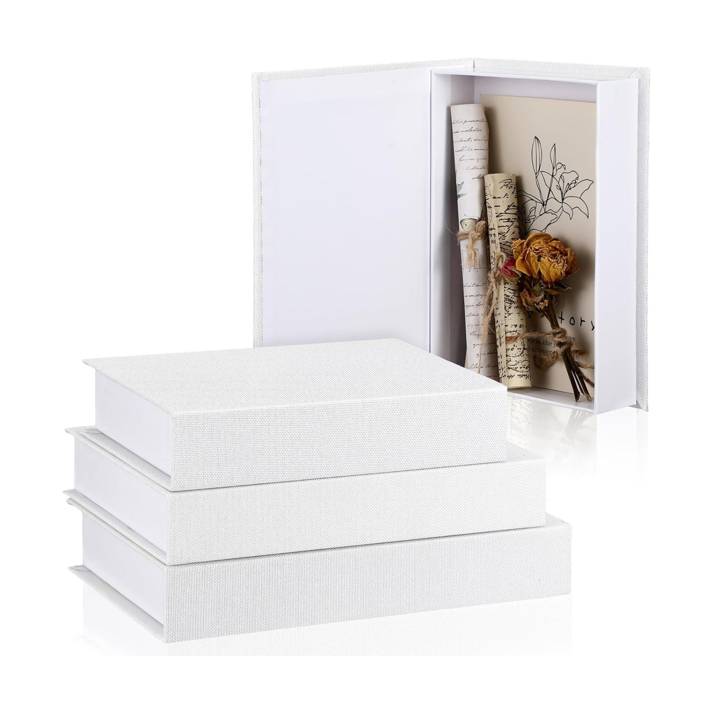 Fake Book Box Neutral Linen Book Box Decorative Faux Prop Storage / Multi Sizes / White / Set of 3