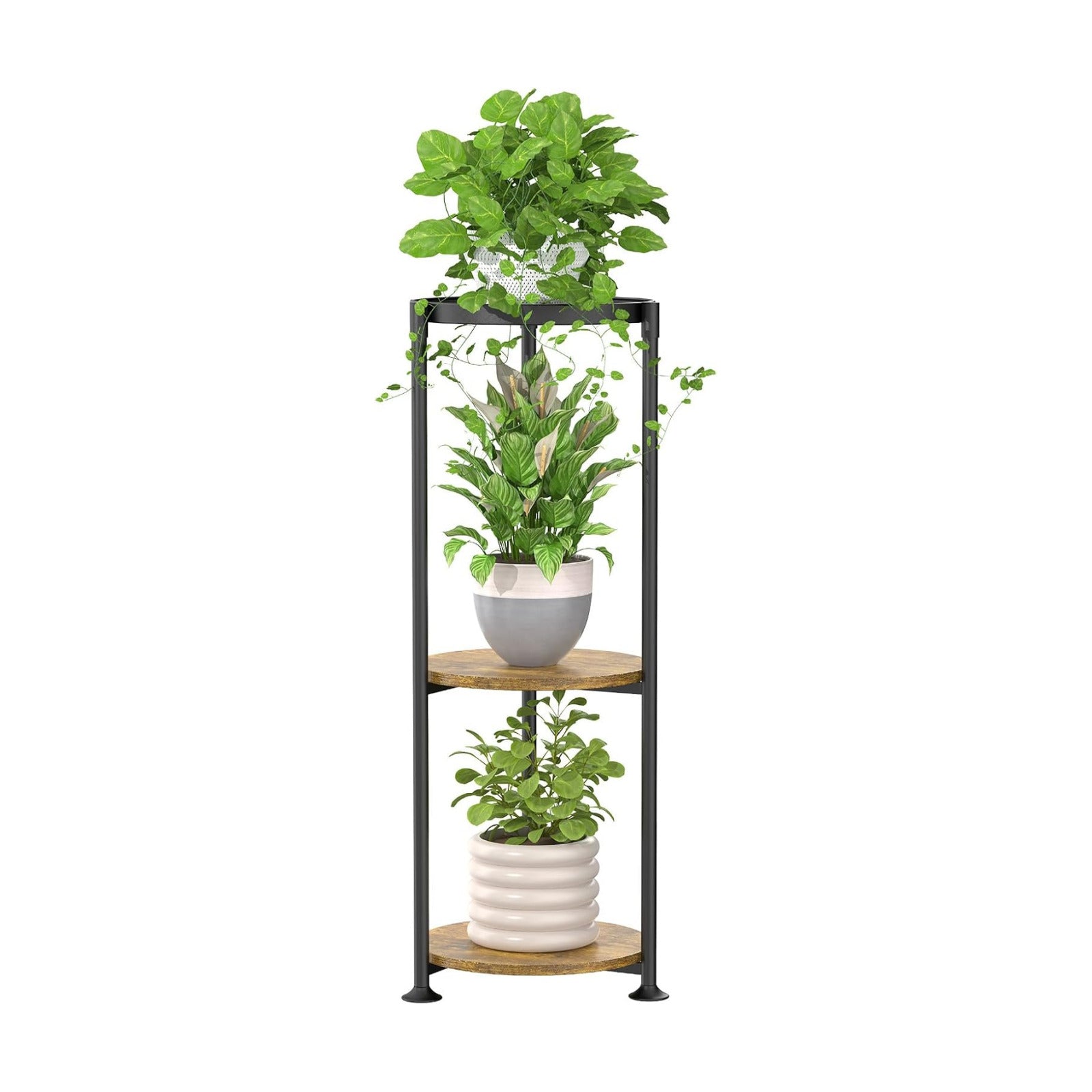 iDavosic.ly 3 Tier Corner Metal Plant Stand Indoor, 34 In Tall, Black Brown | Vertical Outdoor Flower Display Holder