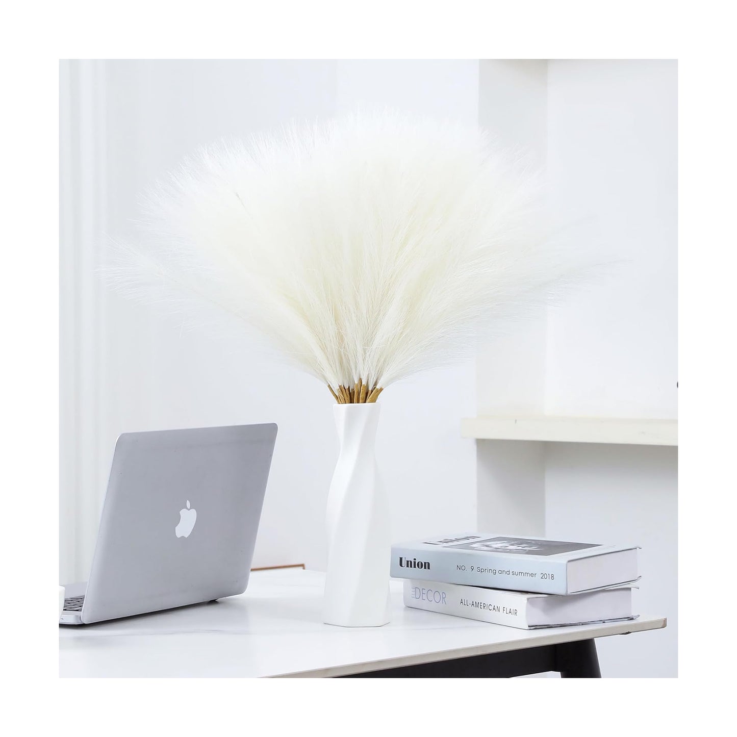Faux Pampas Grass Decor Short Artificial Pampas Grass for Boho Home / Cream White / Set of 50