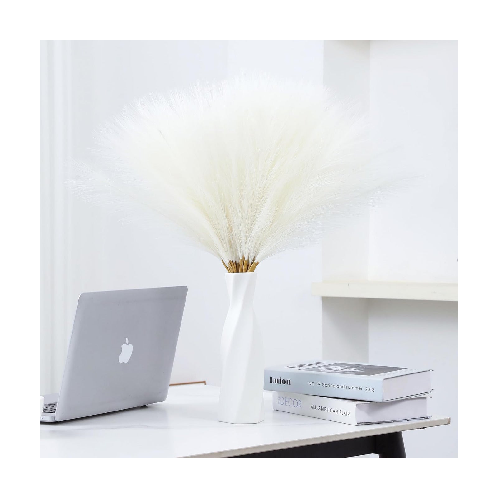 Faux Pampas Grass Decor Short Artificial Pampas Grass for Boho Home / Cream White / Set of 50