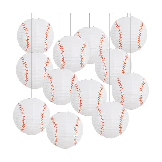 BEISHIDA 8Inch Baseball Paper Lanterns 12Pack Hanging Round Chinese Lantern