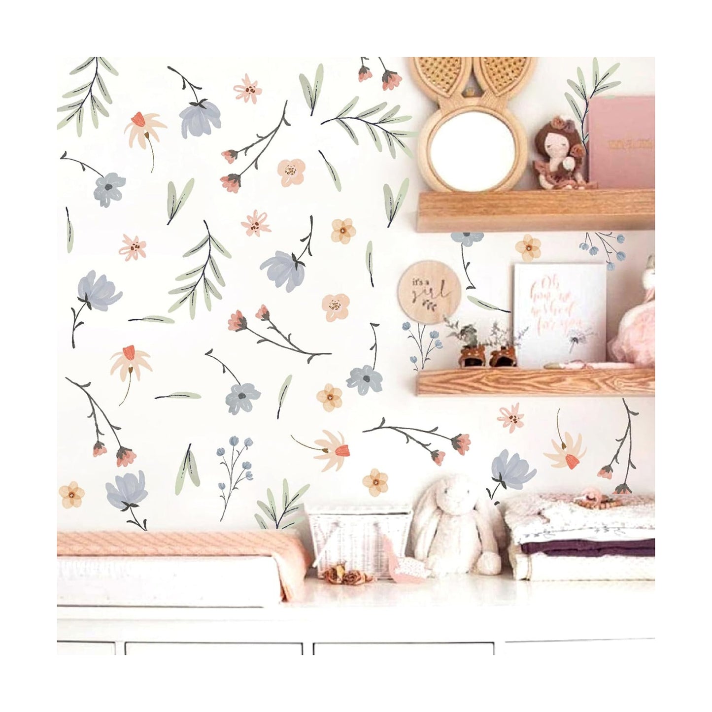 Boho Floral Wall Decals Small Flower Leaf Wall Sticker Botanical Plant / Boho Wallpaper / Green