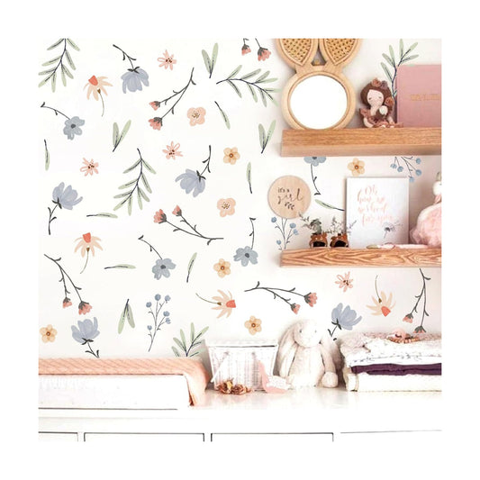 Boho Floral Wall Decals Small Flower Leaf Wall Sticker Botanical Plant / Boho Wallpaper / Green