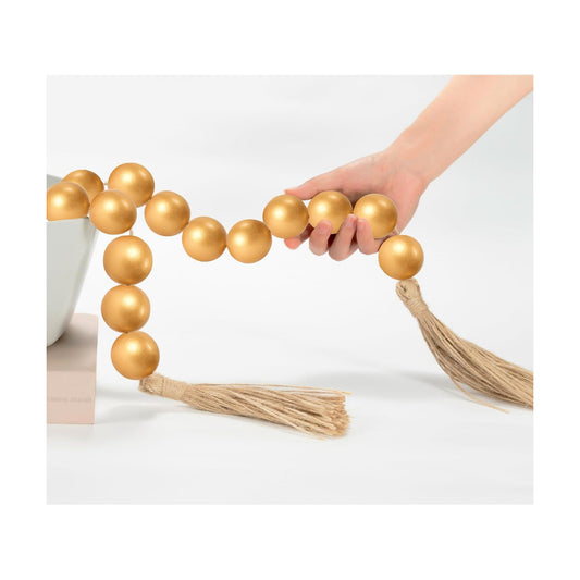 60" Long Extra Large Wood Bead Garland / 8 Gold / 60 Inches