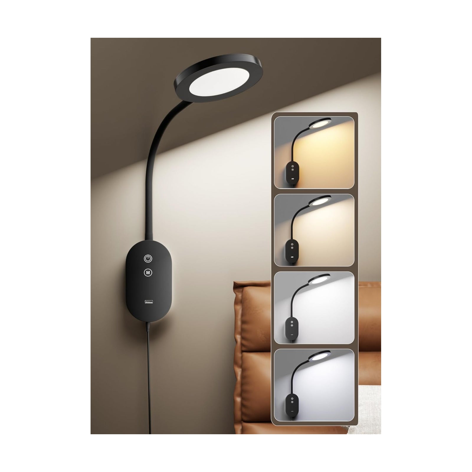 Wall Mounted Reading Light, Book Light for Wall Bed Lamp with 10W USB Output Fast, 4 Hour Auto Off，Eye Caring Reading