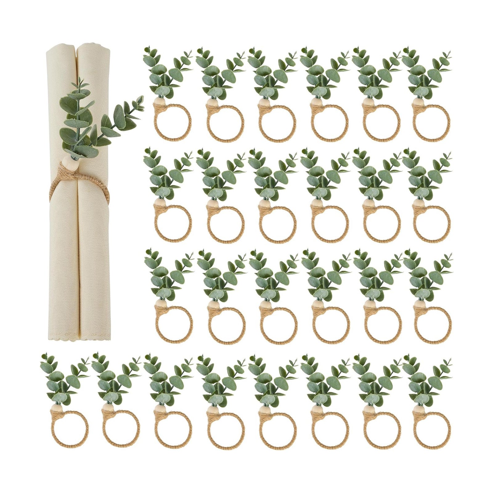 APTWOW 50PCS Farmhouse Christmas Napkin Rings for Party Table Decor | Boho, Eucalyptus Napkins Rings, Easter Napkins