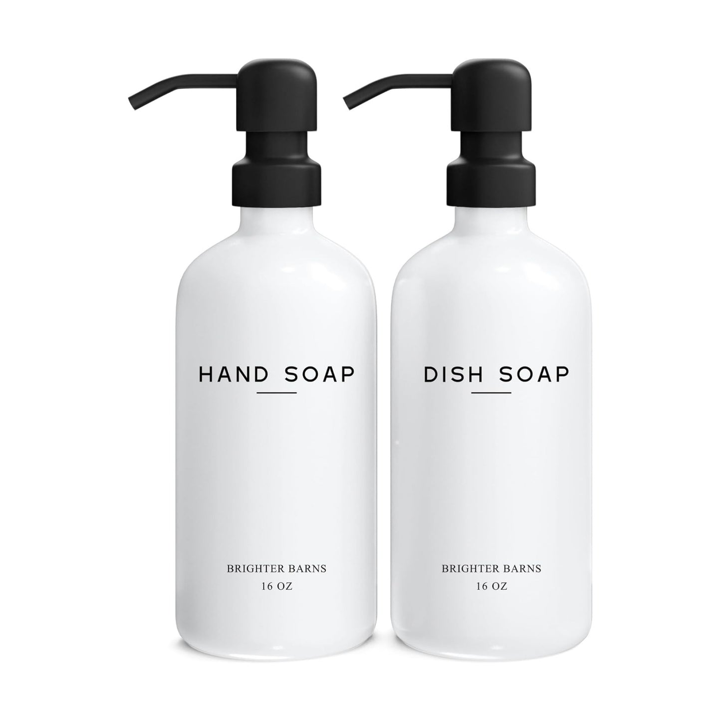 White Glass Hand and Dish Soap Dispenser Set by Brighter Barns - Kitchen Soap Dispenser & Stainless Steel Pump - Glass
