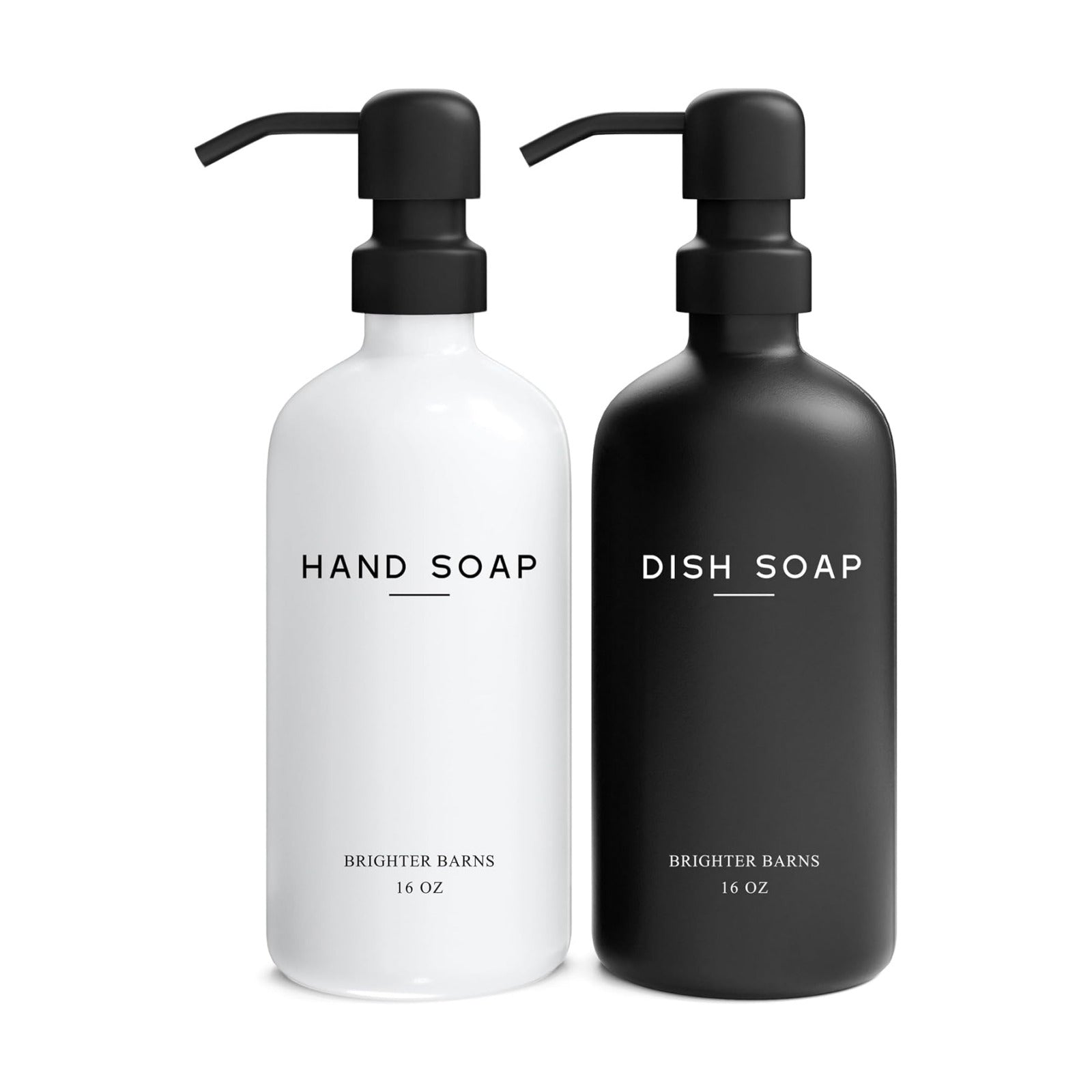 Luxury Glass Hand and Dish Soap Dispenser Set by Brighter Barns - Kitchen Soap Dispenser Set with Stainless Steel Pump