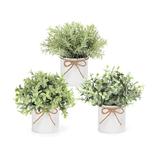 Fake Plants in Farmhouse Galvanized Metal Pots Table Centerpiece Rustic / White / 3 Inch / Set of 3