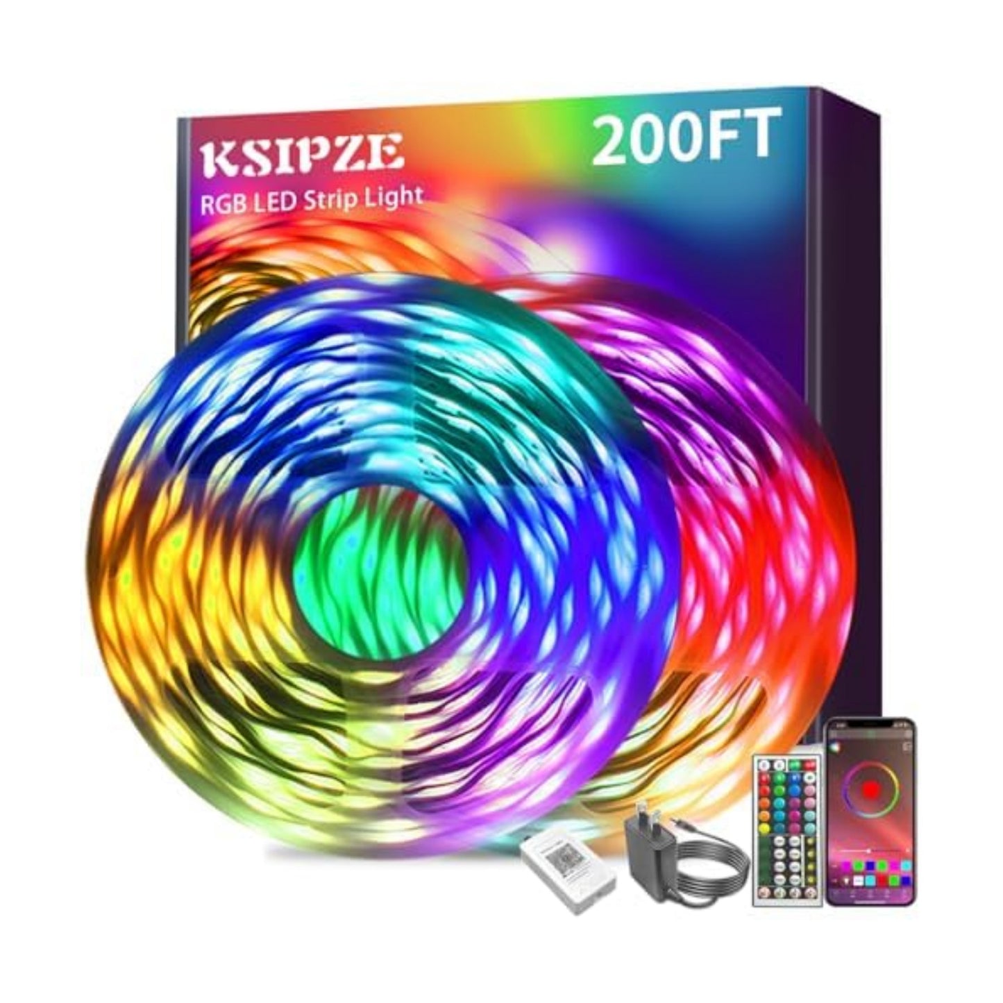 KSIPZE 200ft (2 Rolls of 100 ft) Led Strip Lights RGB Music Sync Color Changing Bluetooth Led Lights with Smart App