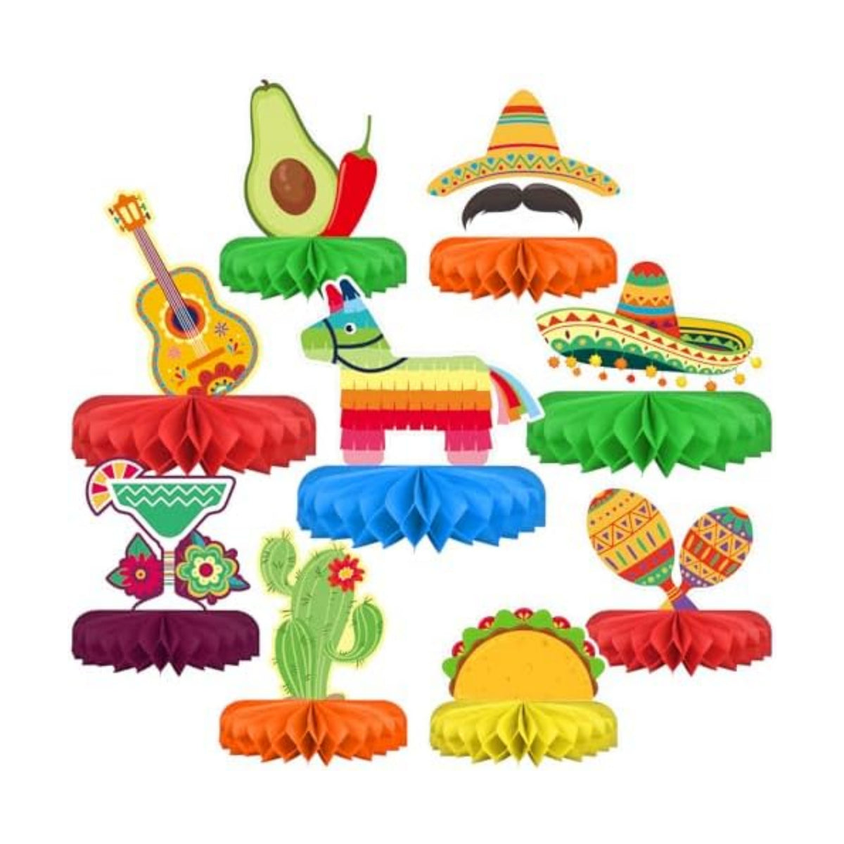 Fiesta Party Decorations - Authentic Mexican Themed Honeycomb Centerpiece for Cinco De Mayo, Taco Parties, Birthdays & Day of the Dead Celebrations