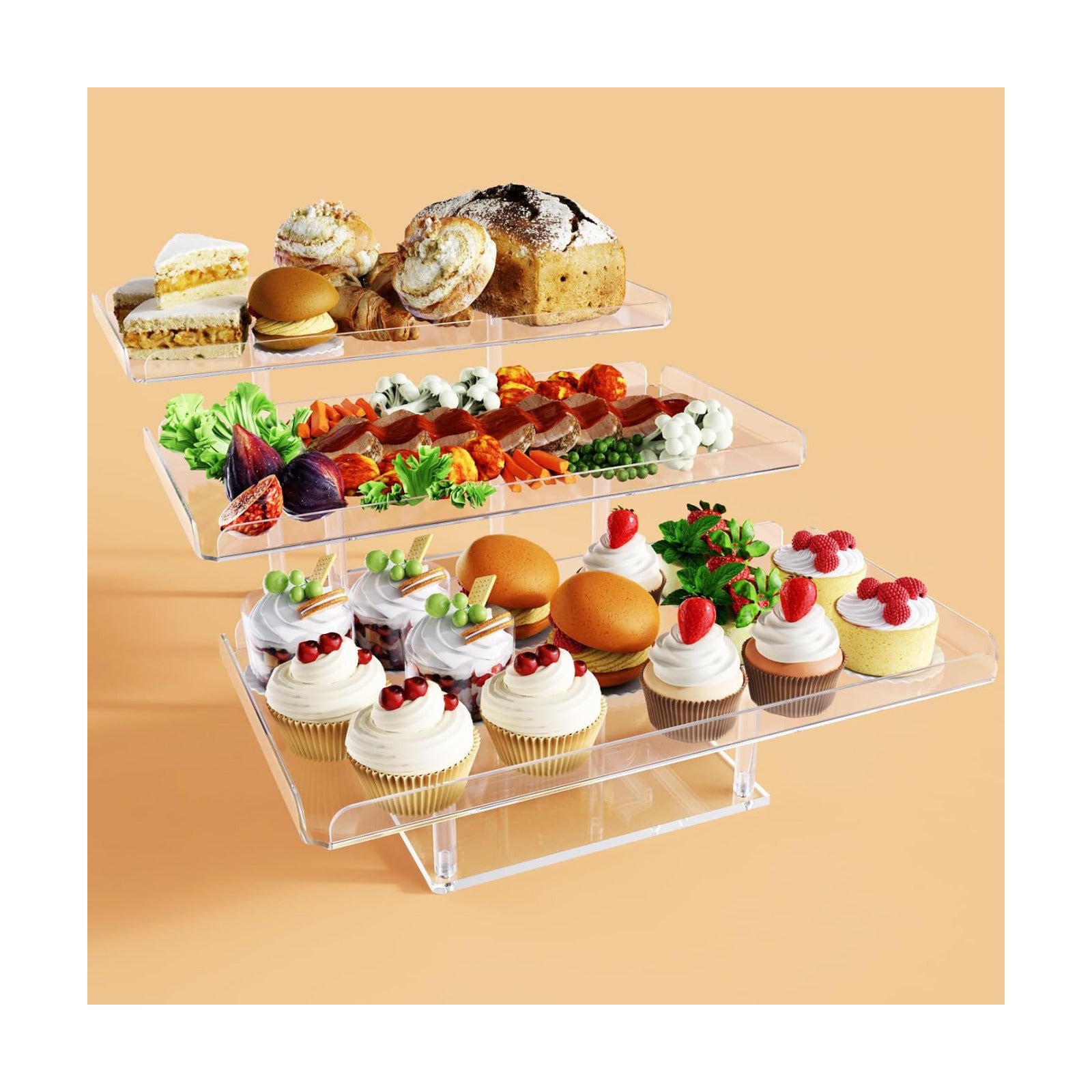 Bakzon 3 Tier Serving Tray for Entertaining, Acrylic Dessert Table Display Set for Party Supplies, Serving Platters and