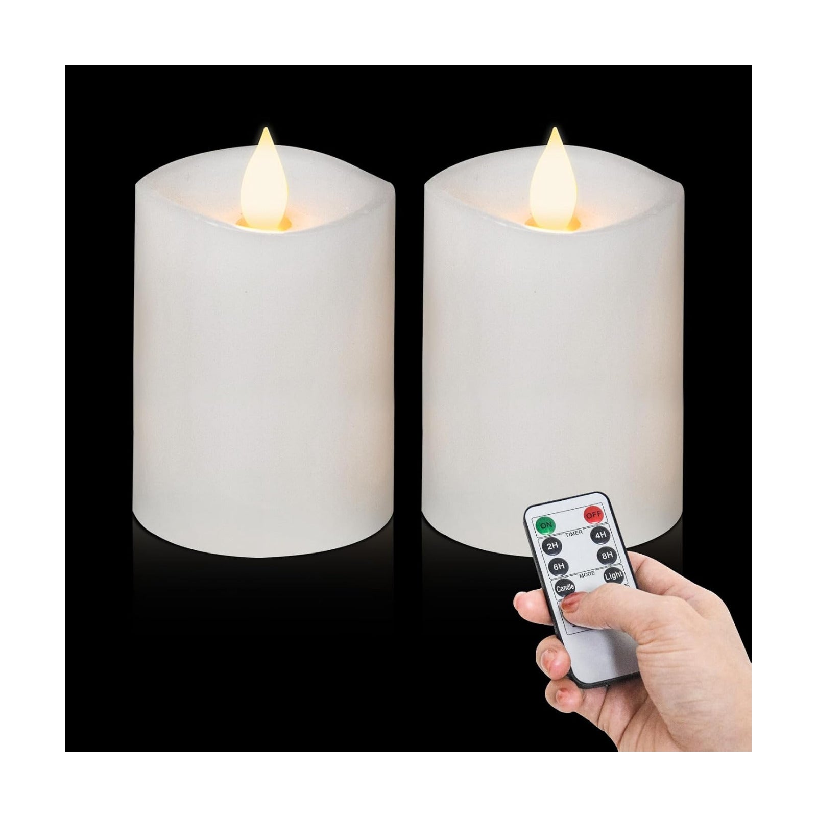 3x4 Flickering Flameless Candles Set of 2,Real Wax LED Battery Operated Candles,with Timer,4 inch Flameless Candles