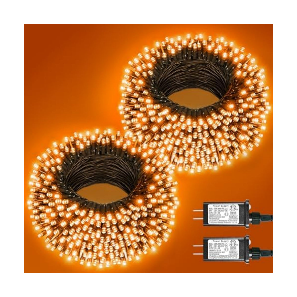 2 Pack Halloween Lights Outdoor, Total 200FT 600 LED Orange String Lights