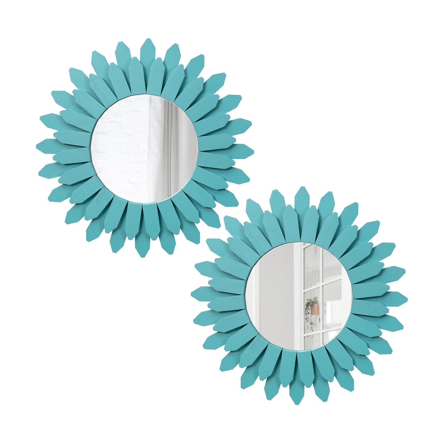 Honiway Beach Wall Decor Mirror 2 Pack 12 inch Wood Coastal Wall Decor Sunburst Boho Home Decor Room Decor for Bedroom