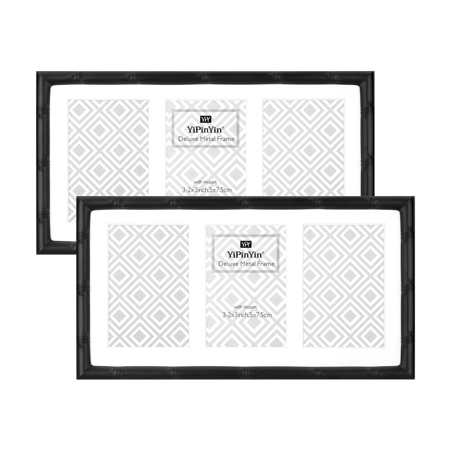 3-2x3'' Black Multi Metal Picture Frames,3 section frames 2pack, Elegant Bamboo Detail Designs Plated Photo Frames