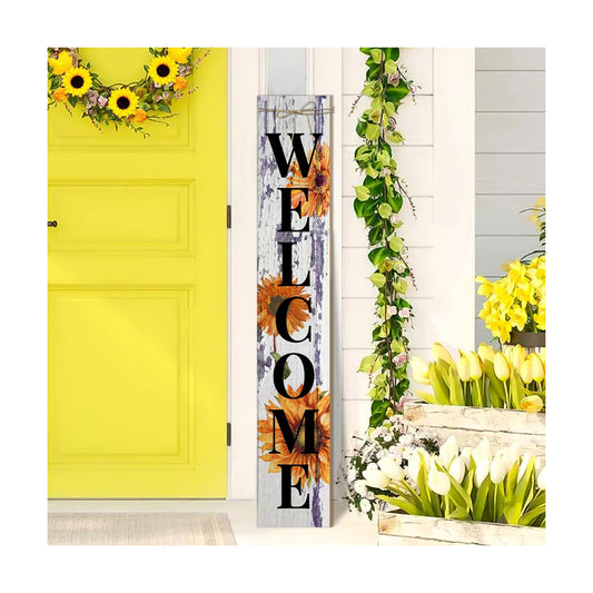 Sunflower Welcome Porch Sign Decor Summer Wooden Hanging Sign Door Porch Standing Decorative Signs Plaques for Front Door Farmhouse Outdoor Indoor Welcome Sign Wall Craft Decor 47.2"H