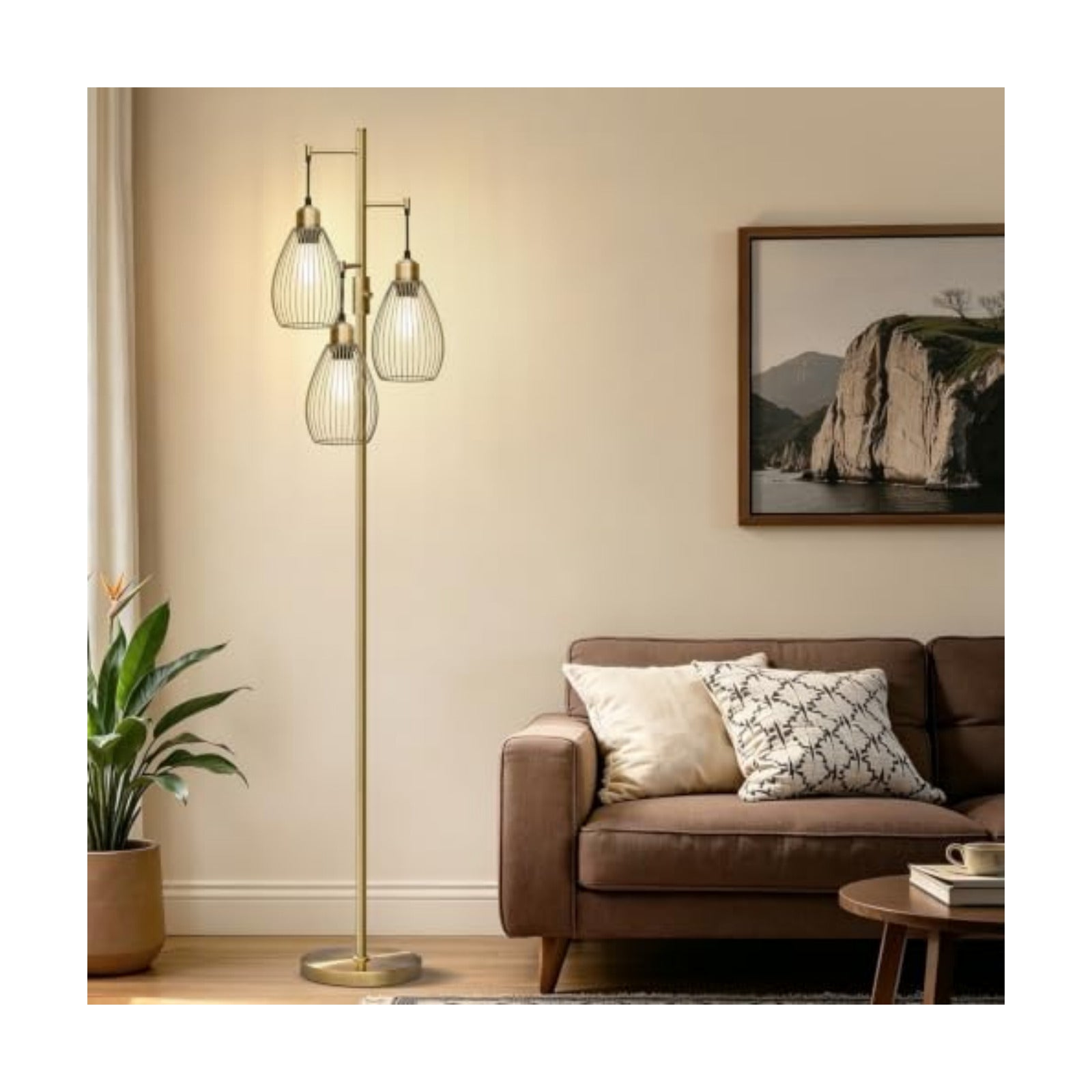 Dimmable Floor Lamp, 3 x 800LM LED Edison Bulbs Included, Farmhouse Industrial Floor Lamp Standing Tree Lamp with
