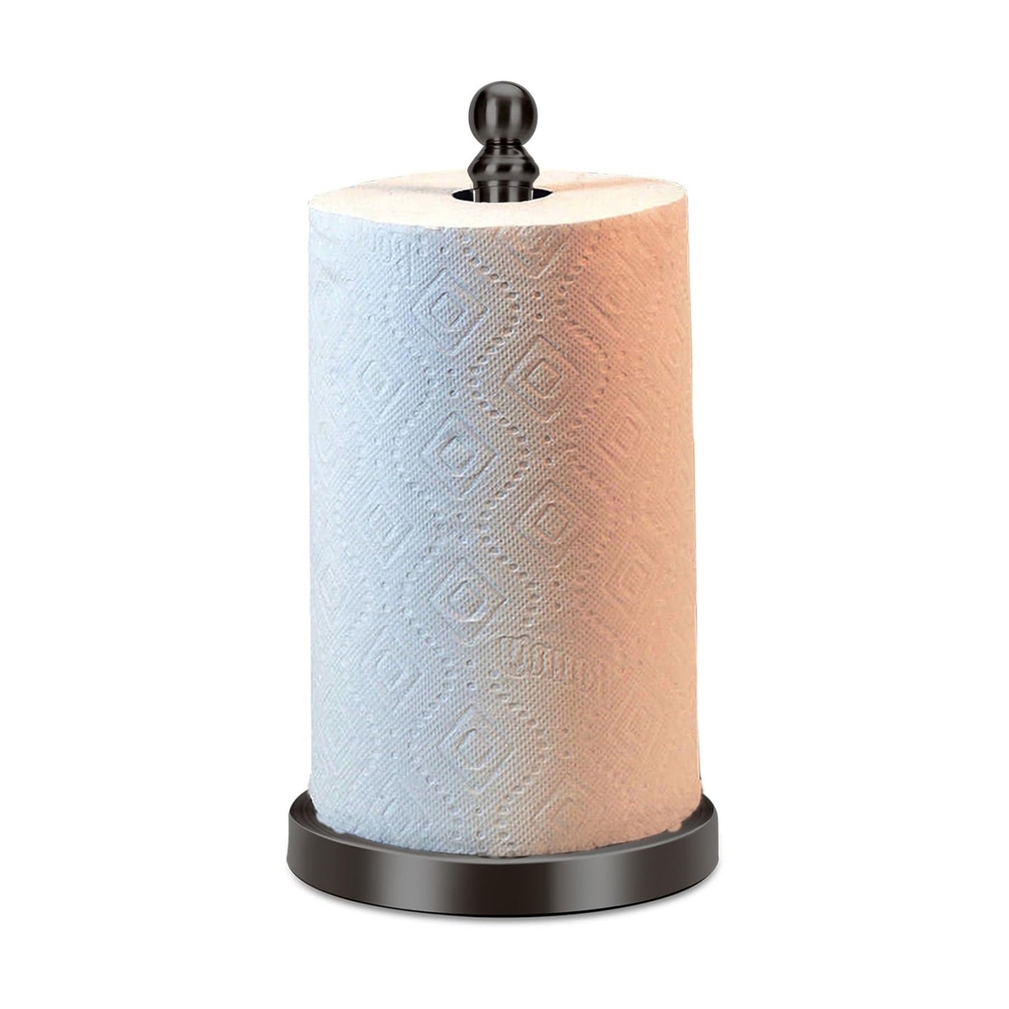 Black Paper Towel Holder Countertop, Standing Paper Towel Roll Holder for Kitchen Bathroom, with Weighted Base for