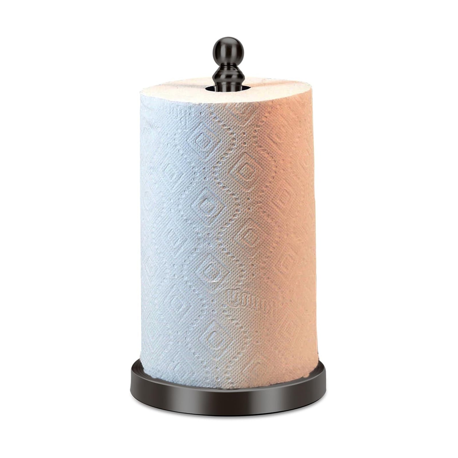 Black Paper Towel Holder Countertop, Standing Paper Towel Roll Holder for Kitchen Bathroom, with Weighted Base for