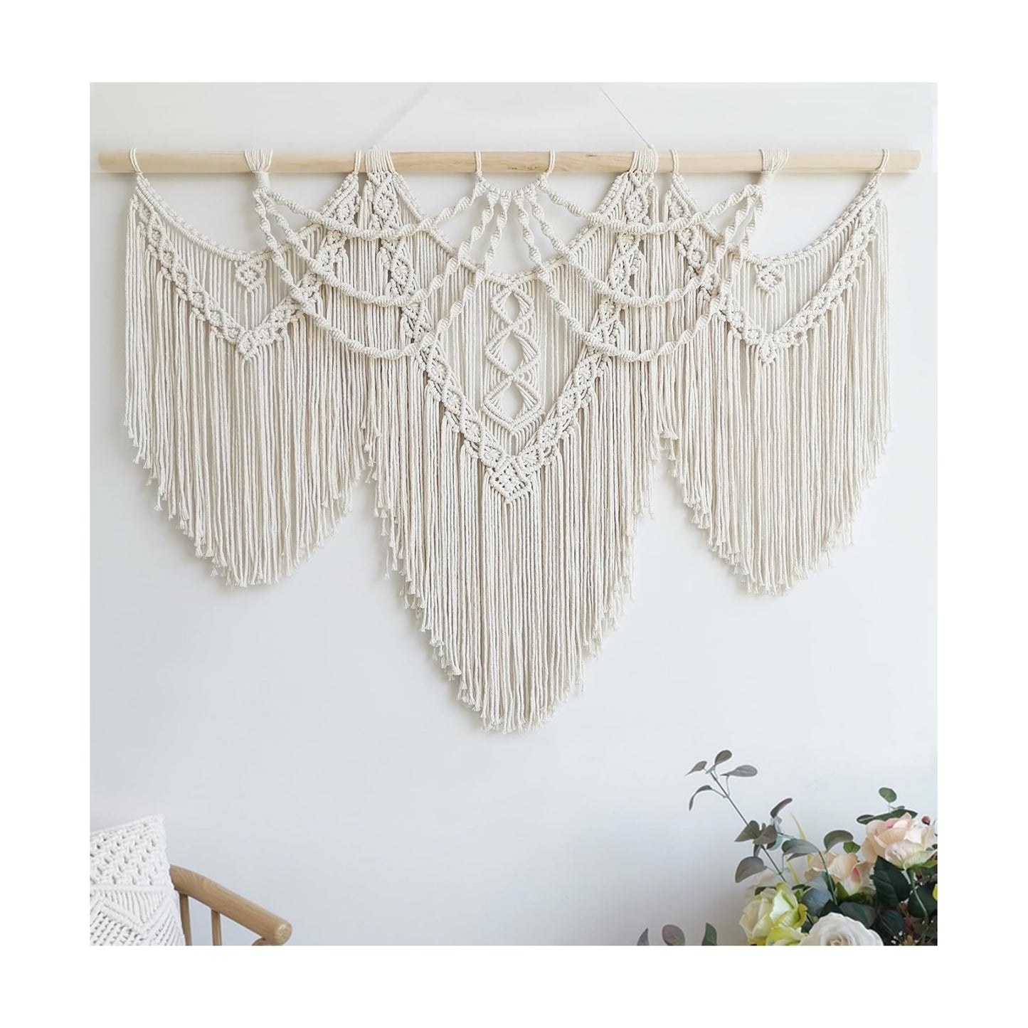 Macrame Wall Hanging Large- Boho Wall Decor- large wall art- Wall Decor Living Room / Beige-fringe