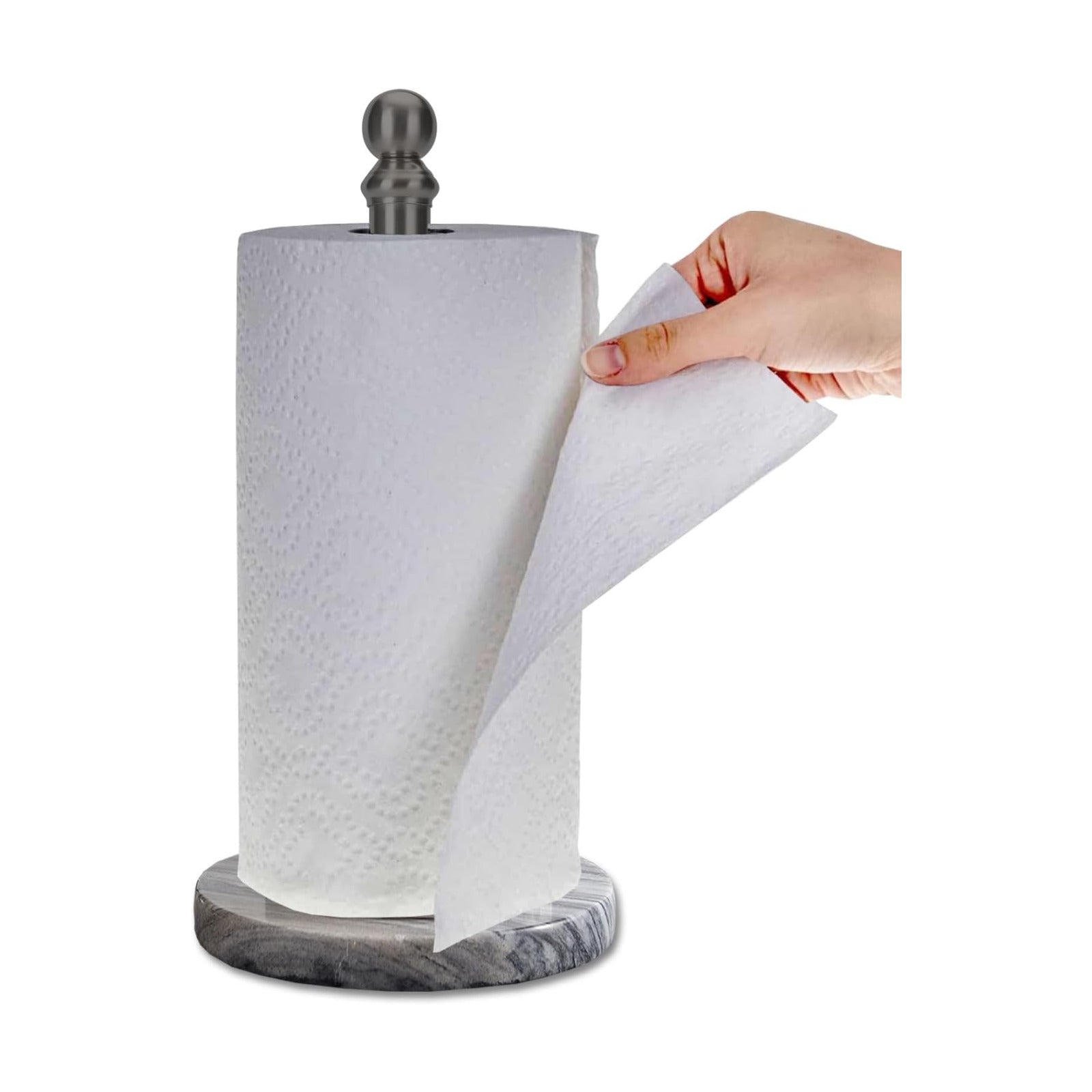 Black Paper Towel Holder Countertop with Heavy Marble Base, Standing Paper Towel Roll Holder for Kitchen Bathroom, with
