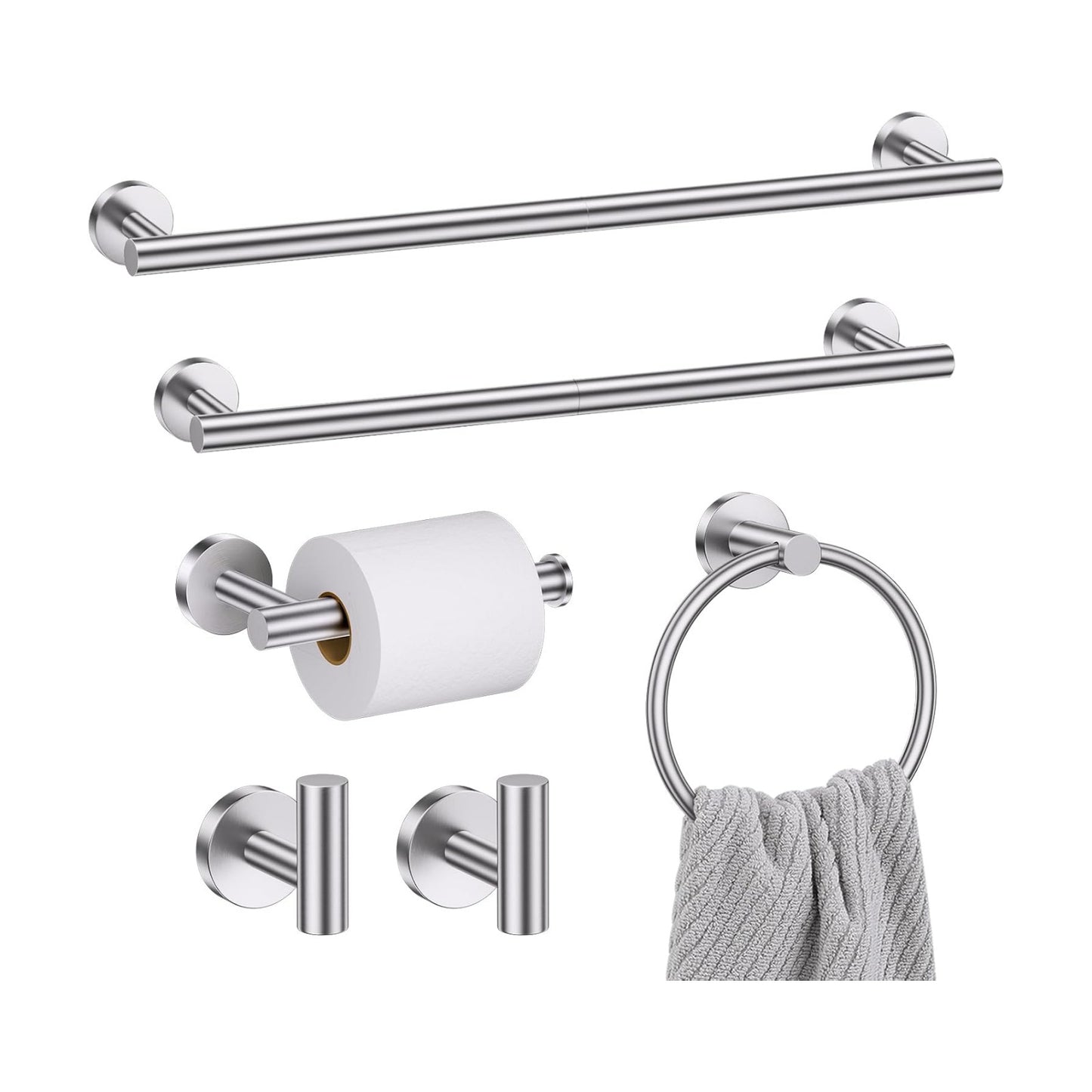 Brushed Nickel Bathroom Hardware Set, 6 Pieces Towel Bar Bathroom Accessories Set Toilet Paper Holder Towel Holder