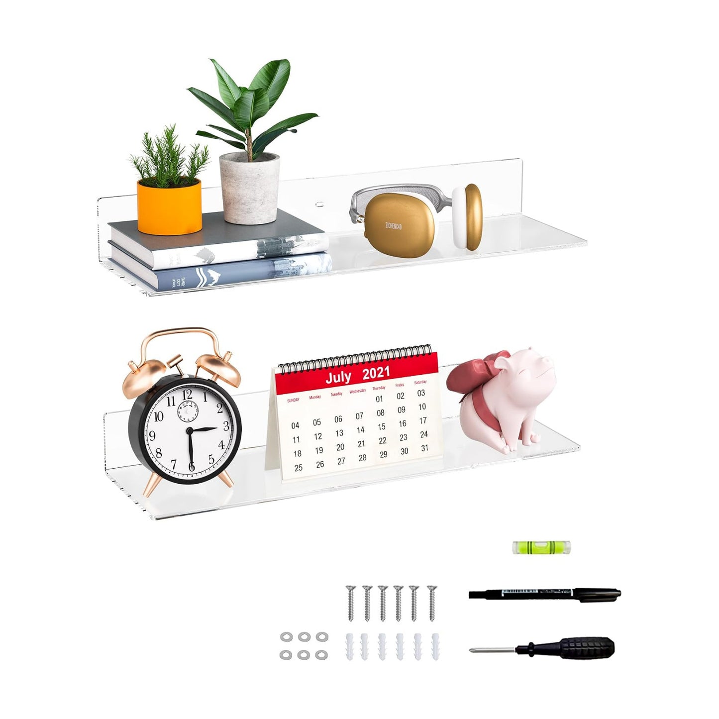 Sezanrpt 20 Inch Clear Wall Shelves for Wall, Wall Mounted Acrylic Floating Shelf for Plants, Speaker, Radio, Funko