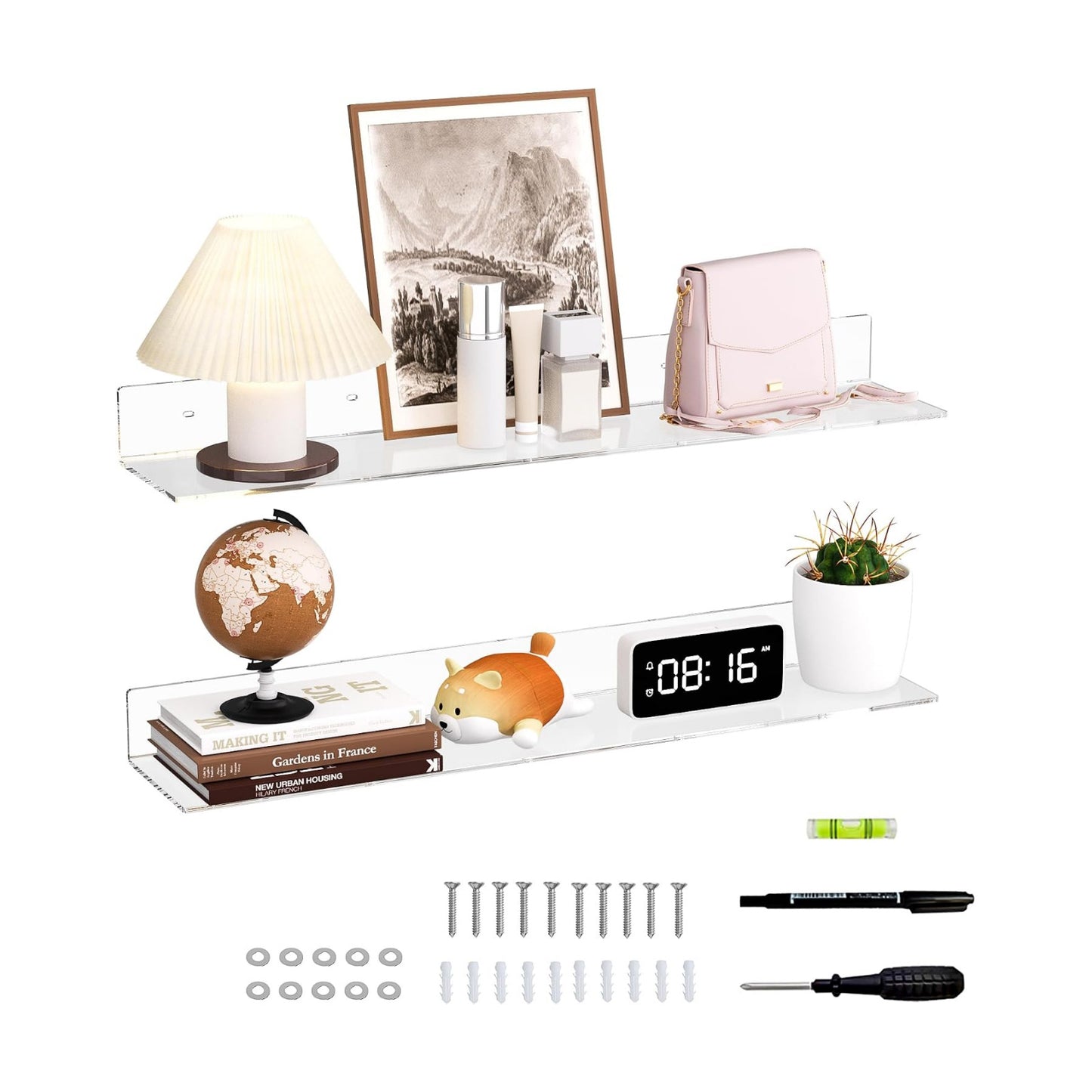 Sezanrpt 30 Inches Acrylic Wall Shelves 2 Pack, Floating Shelf for Wall Mounting, Acrylic Display Ledges for Funko Pop