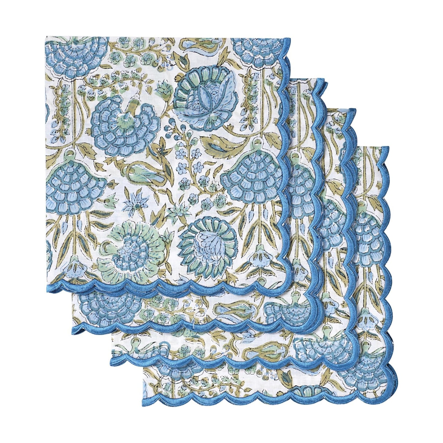 Hand Block Print Asparagus Green 18" x 18" (Set of 4) Embroidery Table Napkins Reusable Cotton Dinner Napkins for