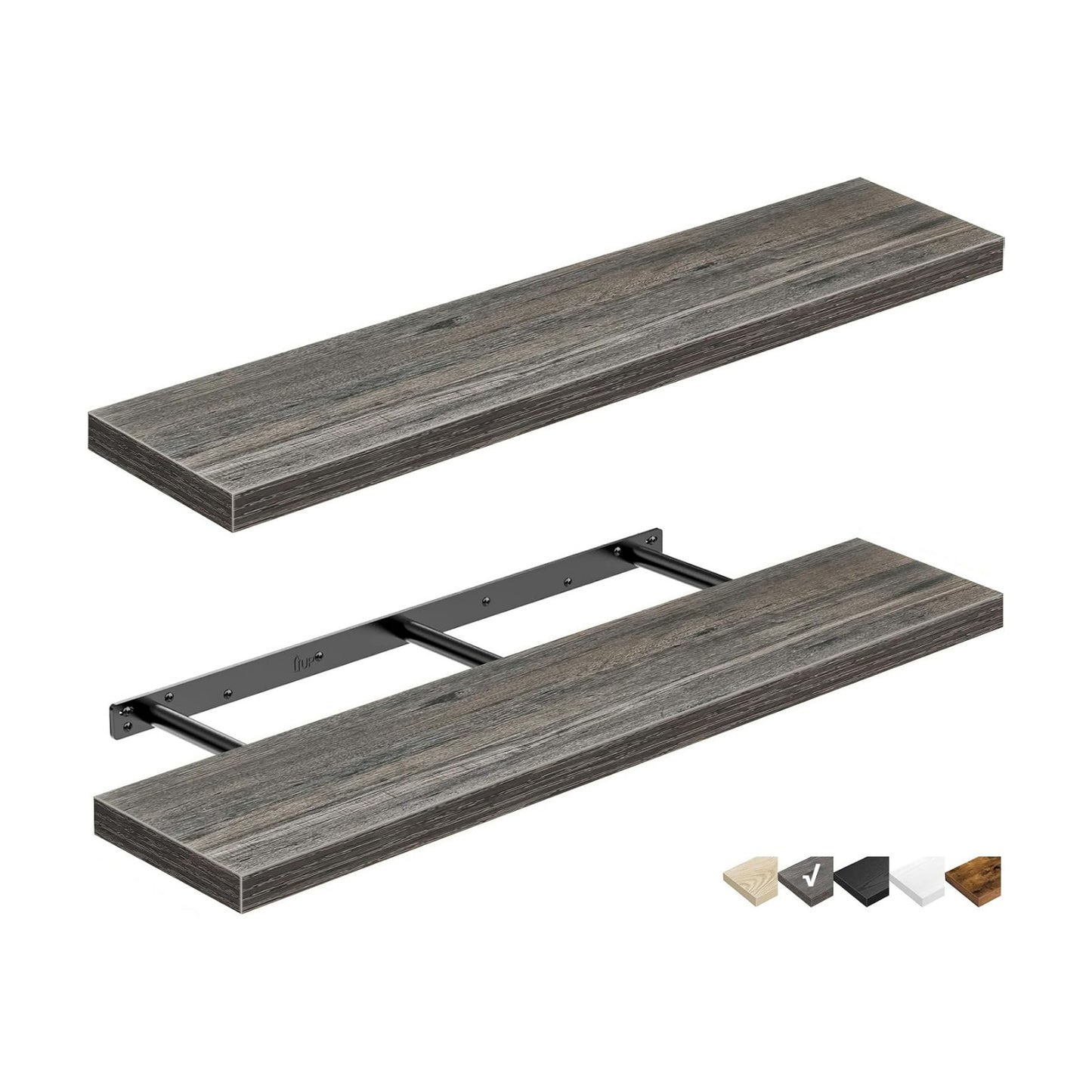 QEEIG Long Floating Shelves for Wall (Grey, Set of 2, 35.4")