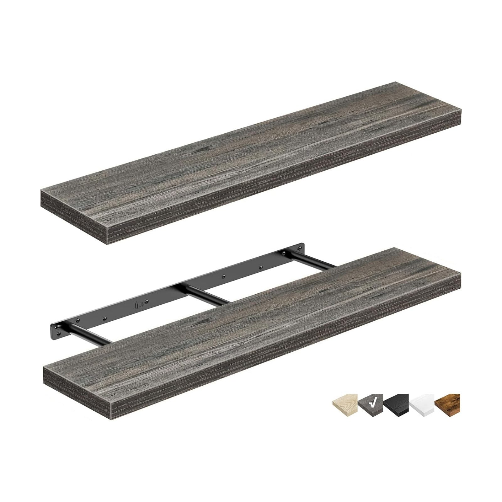 QEEIG Long Floating Shelves for Wall (Grey, Set of 2, 35.4")