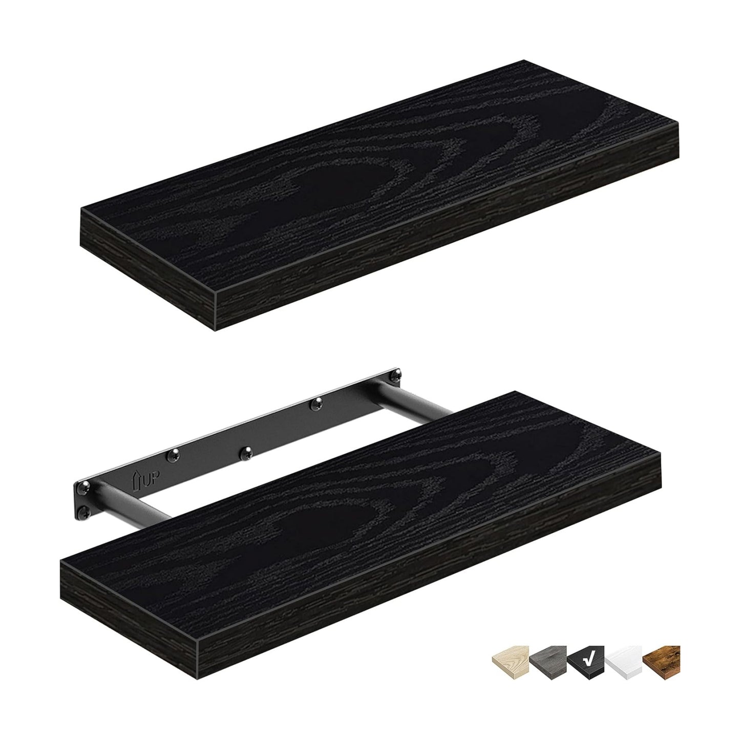 QEEIG Floating Shelves for Wall Small Shelf (Black, Set of 2, 15.7" x 6.7")