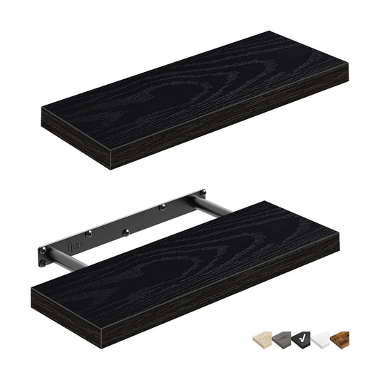 QEEIG Floating Shelves for Wall Small Shelf (Black, Set of 2, 15.7" x 6.7")
