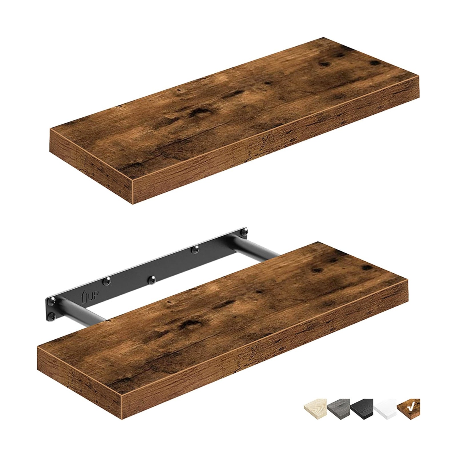 QEEIG Floating Shelves for Wall Small Shelf (Brown, Set of 2, 15.7" x 6.7")