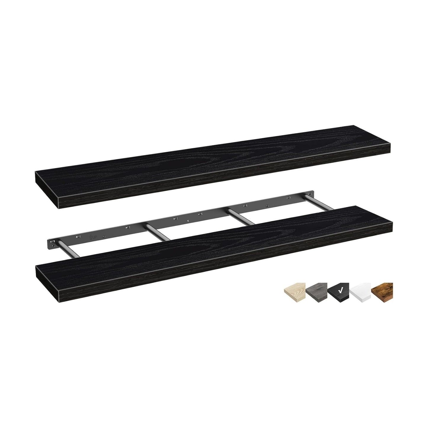 QEEIG Extra Long Floating Shelves for Wall (Black, Set of 2, 55.1")