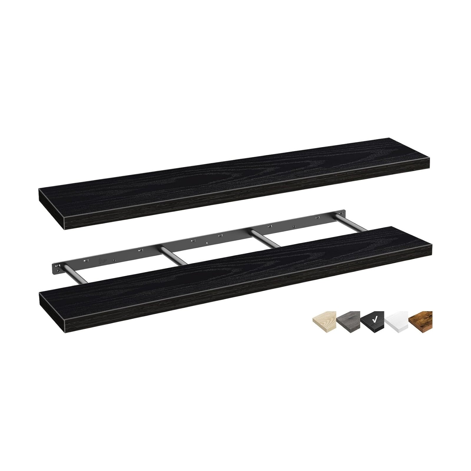 QEEIG Extra Long Floating Shelves for Wall (Black, Set of 2, 55.1")