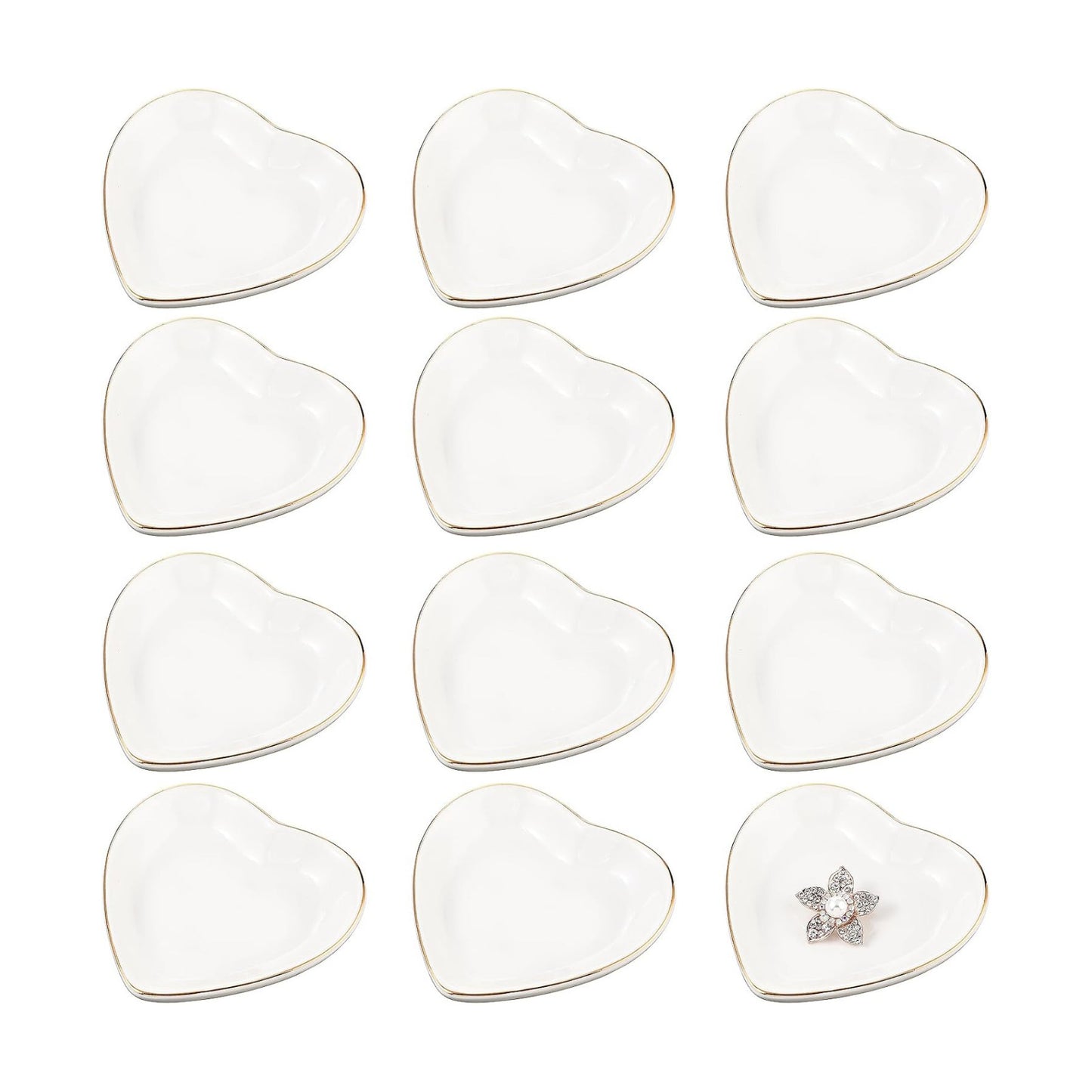Ceramic Jewelry Tray in Ring Dish Bulk Decorative Trinket Dish / Heart / 4.5 Inch / Set of 12
