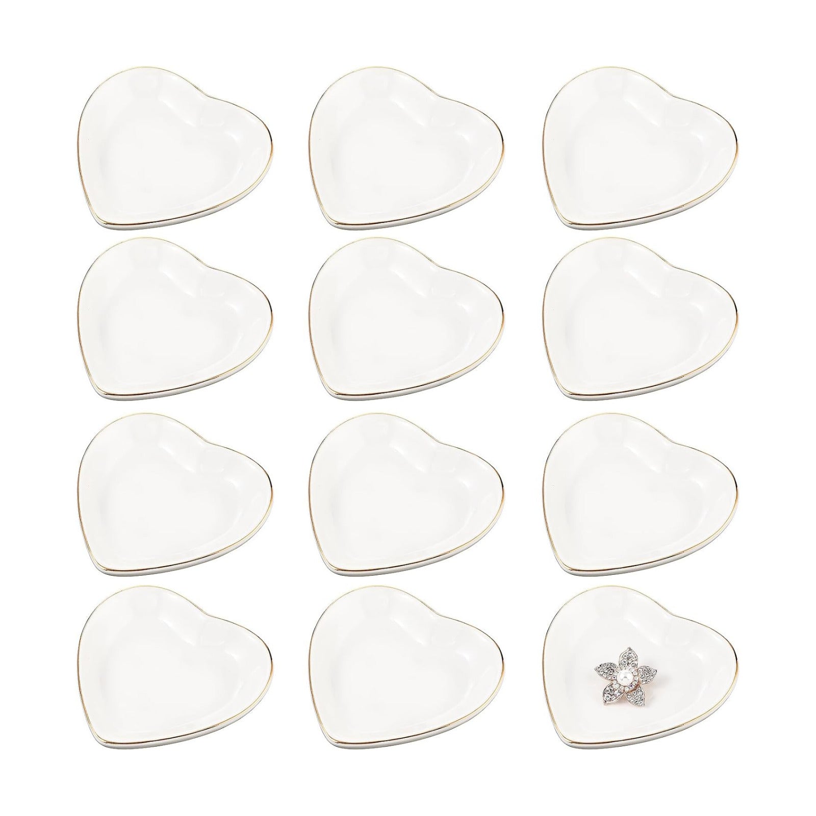 Ceramic Jewelry Tray in Ring Dish Bulk Decorative Trinket Dish / Heart / 4.5 Inch / Set of 12