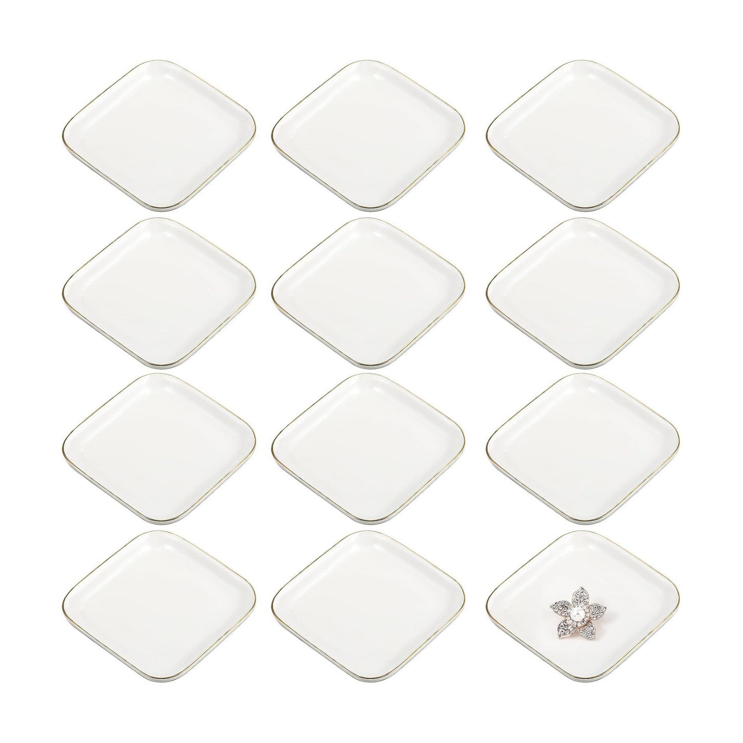 Ceramic Jewelry Tray in Ring Dish Bulk Decorative Trinket Dish / Square / 4.5 Inch / Set of 12