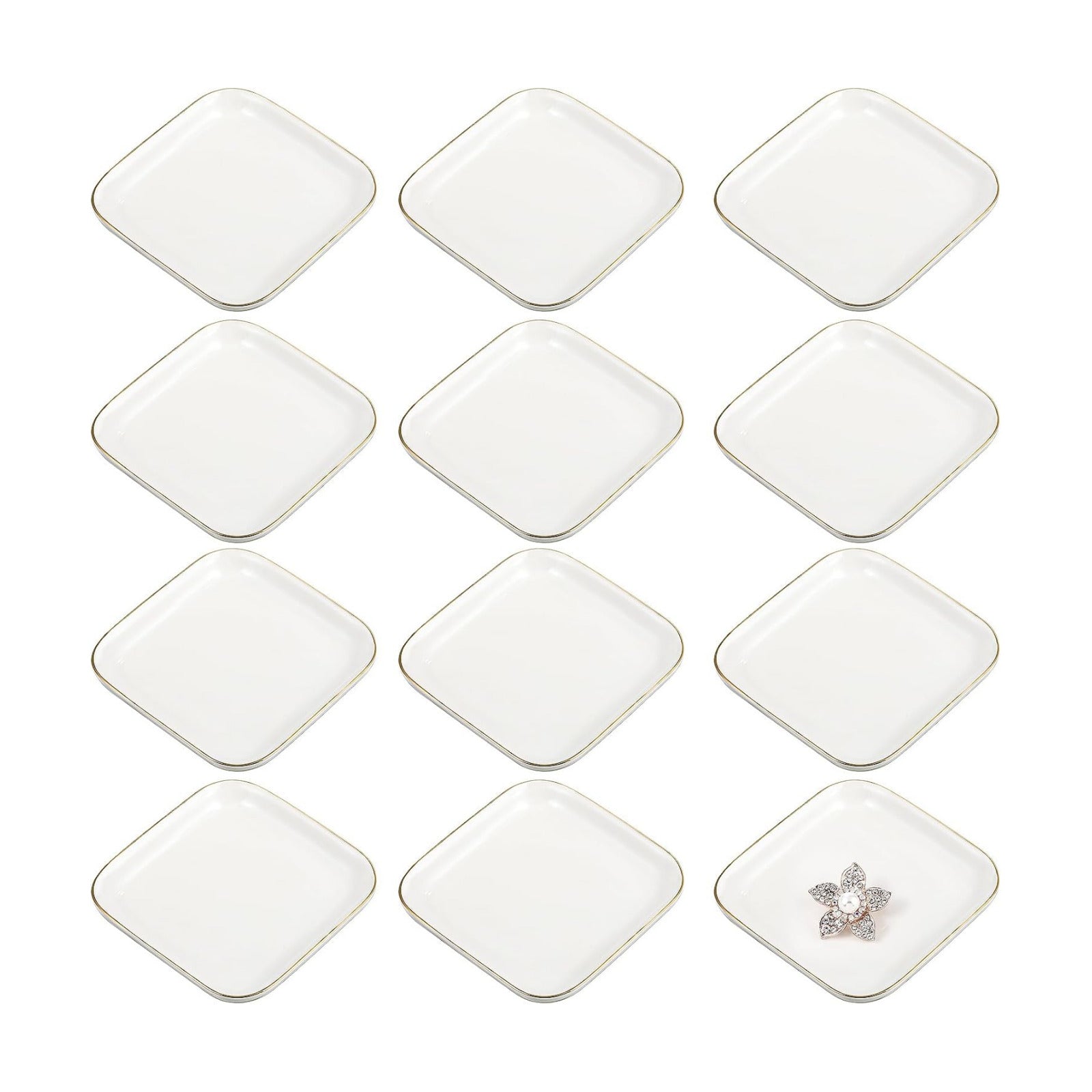 Ceramic Jewelry Tray in Ring Dish Bulk Decorative Trinket Dish / Square / 4.5 Inch / Set of 12