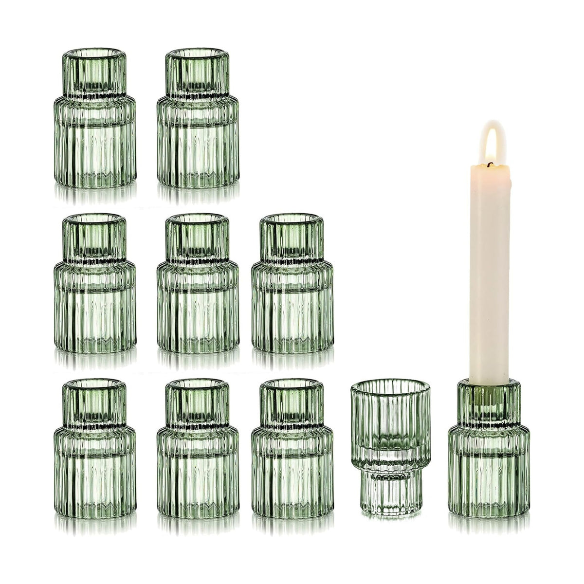 Glasseam Glass Candlestick Holders Bulk: 10 Pcs Vintage Green for Christmas