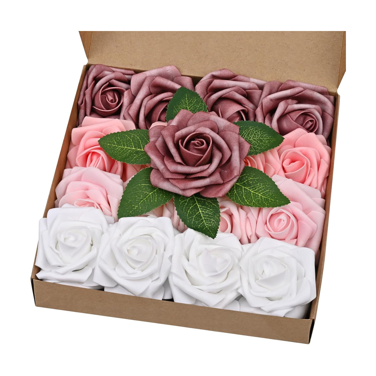BLEUM CADE 16Pcs Artificial Flowers Fake Foam Roses with Stems for Wedding