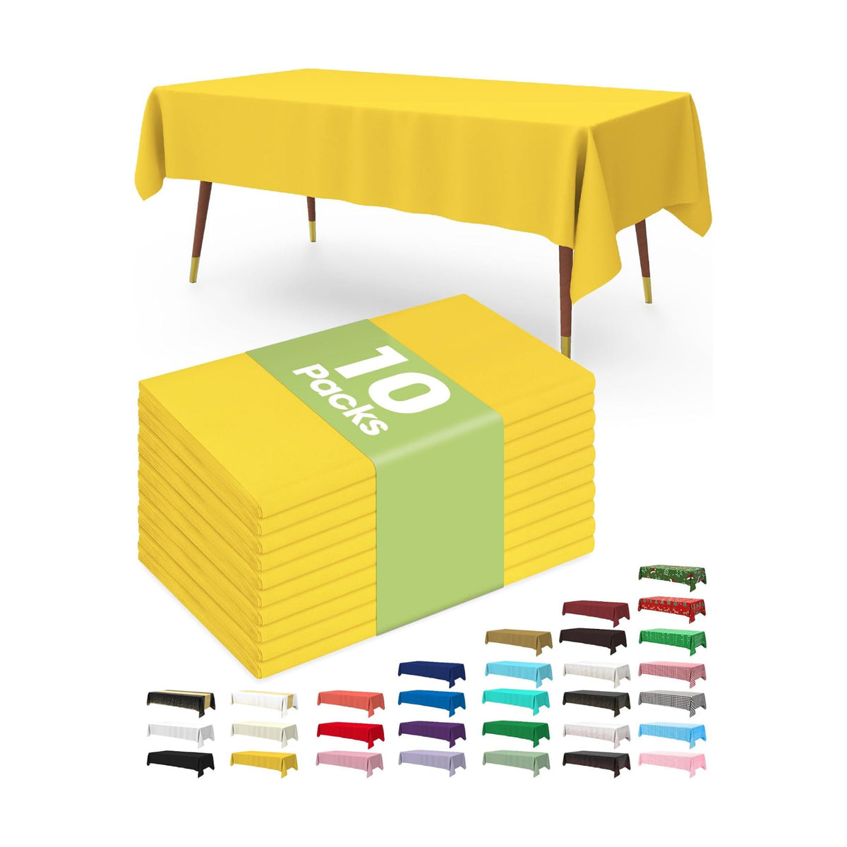 Pureegg Plastic Table Cloth Disposable 10 Pack, 54 x 108 Inch Table Cloths, Easter Party, Decorative Tablecloths, Rectangle, Lemon, Pastel Plastic Cover, Leakproof & Sturdy, Yellow