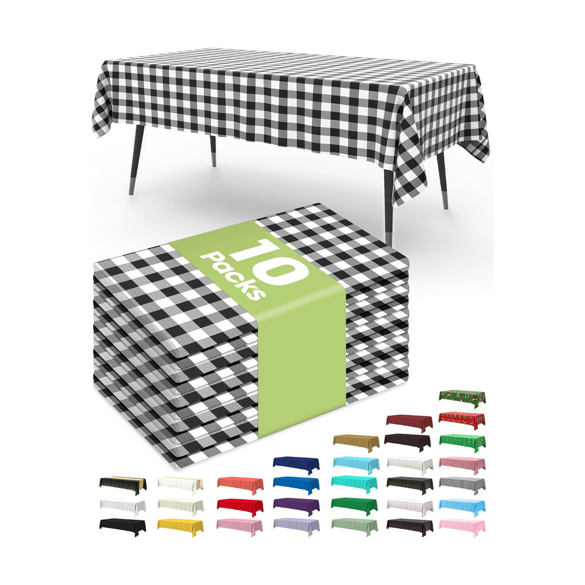 Pureegg Plastic Table Cloth Disposable 54x108 Inch 10 Pack, Black Plaid